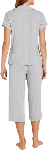 طقم بيجامة حريمي من Aossfre بياقة على شكل حرف V وأكمام قصيرة وقميص مع بنطال كابري Pjs in Kuwait