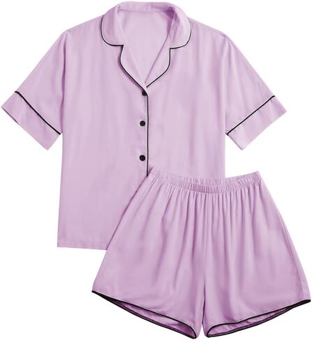 LYANER Women's Cotton Pajamas Set Buttons Short Sleeve Shirt with Shorts Set PJs Loungewear in Saudi Arabia