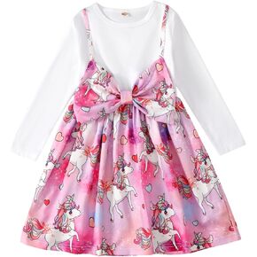 Honykids Toddler Girl Fall Winter Outfits Long Sleeve T-shirt Skirt Set Girls Overalls Clothes in Kuwait