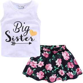 LittleSpring Little Girls Summer Outfit Tank Top and Floral Skirt Set in Kuwait