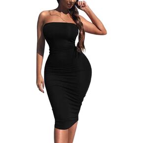 Kaximil Women's Sexy Bodycon Strapless Midi Club Tube Dress Basic Casual Dresses in Kuwait