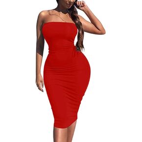 Kaximil Women's Sexy Bodycon Strapless Midi Club Tube Dress Basic Casual Dresses in Kuwait