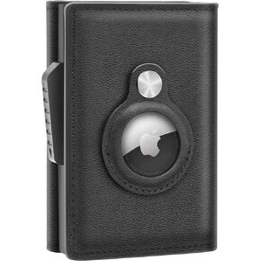 محفظة ايرتاج من الجلد الطبيعي بتقنية تحديد الهوية بموجات الراديو وحامل بطاقات الائتمان مع مشبك نقود رفيع لجهاز ابل ايرتاج, أسود-01, محفظة ايرتاج in Kuwait