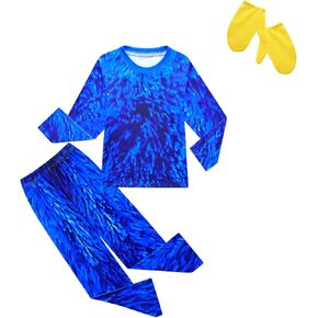 Ubeufun Kids Halloween Costume Blue Tee Shirt and Pant Set with Mask and Gloves Halloween Cosplay Outfits for Kids in Kuwait