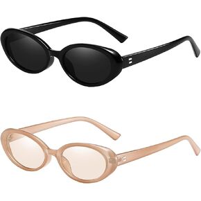 Onrtry Vintage Small Oval Sunglasses for Women Men 90s Sunglasses Narrow Eyeglasses UV400 Protection 2 Pack in Kuwait