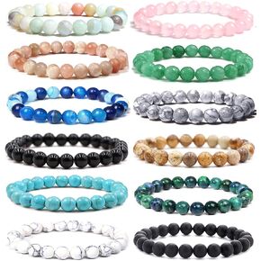 Jewdreamer 12 قطعة 8 مم سوار من الأحجار الكريمة شبه الكريمة شفاء كريستال حجر مطرز أساور للنساء والرجال للجنسين مجموعة أساور قابلة للتعديل من الخرز in Kuwait