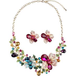 هامر طقم قلادة واقراط للنساء متعدد الالوان بتصميم زهور كريستالية كبيرة للنساء, غير متوفر, ان ايه in Kuwait