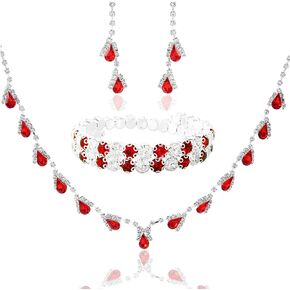 طقم مجوهرات من حجر الراين للنساء من كوكسيفا، طقم عقد واقراط بلون احمر بسيط على شكل مخلب للصديقة والزوجة والام والاخوات وتذوق النبيذ والهالوين والادوار والعطلة (4 قطع)، معدن،, معدن, كريستال in Kuwait