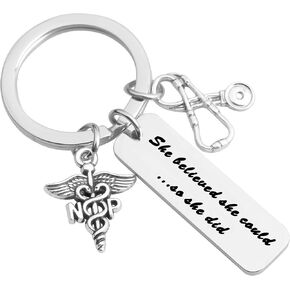 MYOSPARK Nurse Practitioner Gift She Believed She Could So She Did Keychain NP Jewelry Nurse Keychain