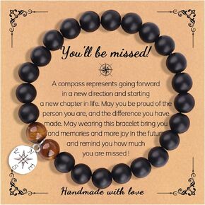 Compass Farewell Natural Stone Healing Relaxation Beads Bracelet Inspirational Bracelets for Women Girls You Will Be Missed Coworker Leaving Retirement Going Away Goodbye Bracelet Gifts