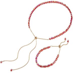 FULU AUTUMN قلادة ذهبية مطرزة للنساء قلادة طويلة قابلة للتعديل وسوار مجموعة كريستال الخرزة مجموعة مجوهرات هدايا عيد الميلاد والكريسماس للنساء in Kuwait