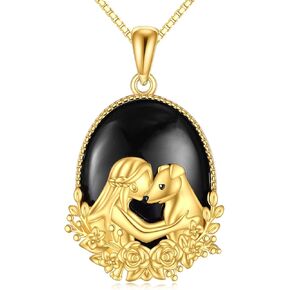 LUHE Horse/Dog/Wolf Necklace Jewelry Gifts for Women Girls Sterling Silver Black Onyx Oval Animal Pet Pendant Necklace