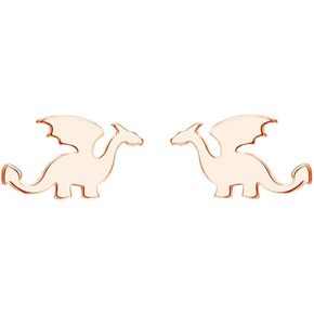Cute Dinosaurs Earrings Stud for Women Girls Men 925 Sterling Silver Hypoallergenic Tiny Dragon Brontosaurus Animal Cartilage Tragus Polished Fashion Punk Jewelry Dainty Gifts for Friends