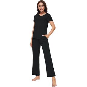 WiWi Women's Bamboo Viscose Pajamas Set Comfy Short Sleeve Pajama Sets with Pants Lightweight Loungewear Pjs S-XXL in Kuwait