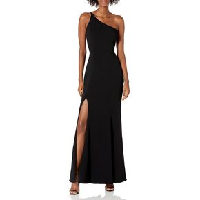 Dress the Population Women's Amy Asymmetrical Neckline Sleeveless High Slit Maxi Dress