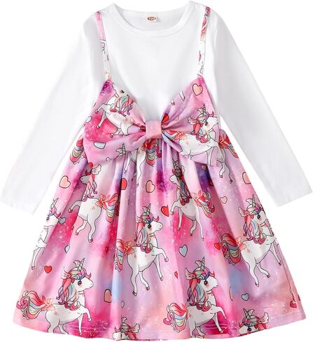 Honykids Toddler Girl Fall Winter Outfits Long Sleeve T-shirt Skirt Set Girls Overalls Clothes in Kuwait