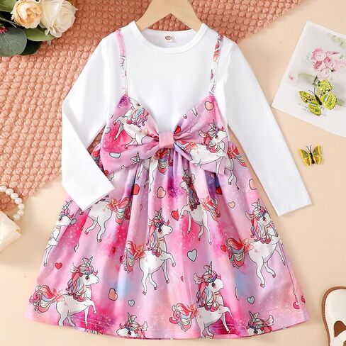 Honykids Toddler Girl Fall Winter Outfits Long Sleeve T-shirt Skirt Set Girls Overalls Clothes in Kuwait