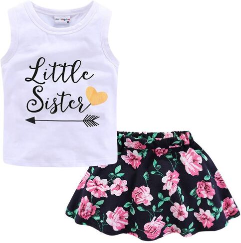 LittleSpring Little Girls Summer Outfit Tank Top and Floral Skirt Set in Saudi Arabia