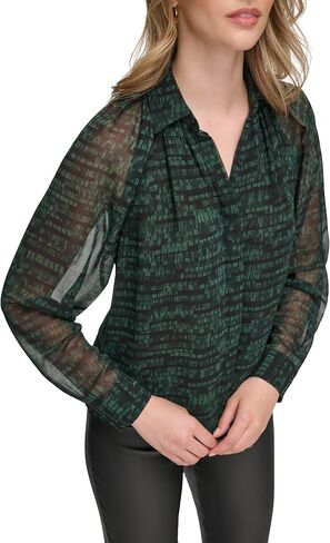 Calvin Klein Women's Printed Button Up Long Sleeve Blouse in Saudi Arabia