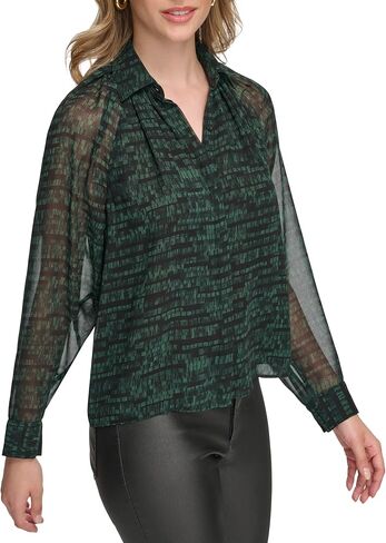 Calvin Klein Women's Printed Button Up Long Sleeve Blouse in Saudi Arabia