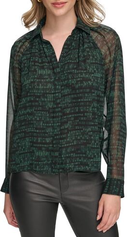 Calvin Klein Women's Printed Button Up Long Sleeve Blouse in Saudi Arabia