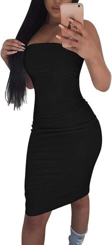 Kaximil Women's Sexy Bodycon Strapless Midi Club Tube Dress Basic Casual Dresses in Kuwait