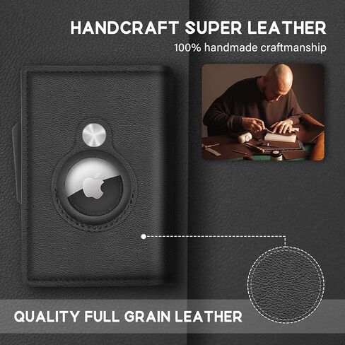 محفظة ايرتاج من الجلد الطبيعي بتقنية تحديد الهوية بموجات الراديو وحامل بطاقات الائتمان مع مشبك نقود رفيع لجهاز ابل ايرتاج, أسود-01, محفظة ايرتاج in Kuwait