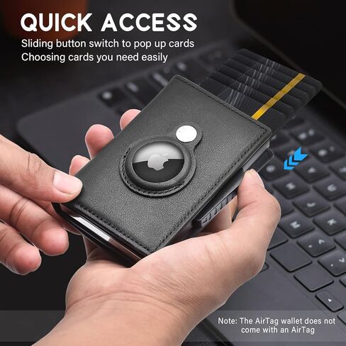 محفظة ايرتاج من الجلد الطبيعي بتقنية تحديد الهوية بموجات الراديو وحامل بطاقات الائتمان مع مشبك نقود رفيع لجهاز ابل ايرتاج, أسود-01, محفظة ايرتاج in Kuwait