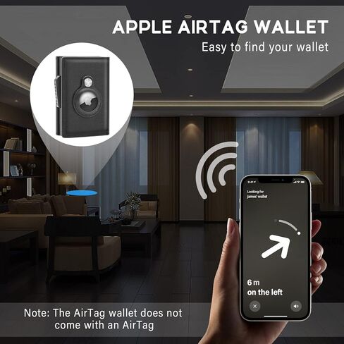 محفظة ايرتاج من الجلد الطبيعي بتقنية تحديد الهوية بموجات الراديو وحامل بطاقات الائتمان مع مشبك نقود رفيع لجهاز ابل ايرتاج, أسود-01, محفظة ايرتاج in Kuwait