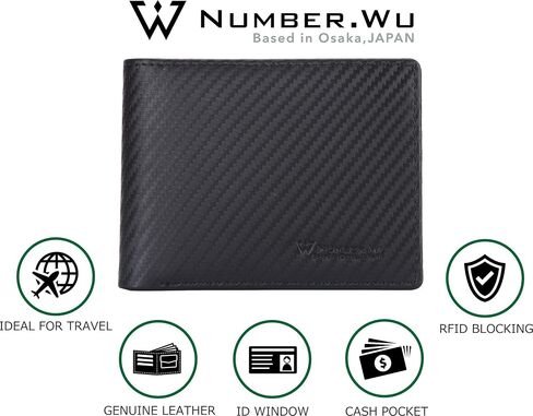 محافظ NUMBER.WU للرجال من ألياف الكربون والجلد الطبيعي للرجال بمحفظة ثنائية الطي معرف RFID بلوك محفظة ثلاثية الطي للرجال (أحمر - ألياف الكربون) in Saudi Arabia