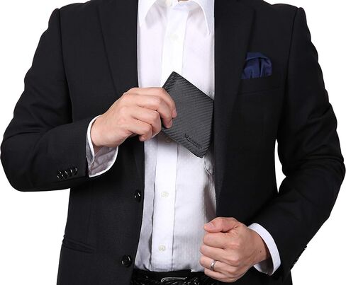 محافظ NUMBER.WU للرجال من ألياف الكربون والجلد الطبيعي للرجال بمحفظة ثنائية الطي معرف RFID بلوك محفظة ثلاثية الطي للرجال (أحمر - ألياف الكربون) in Saudi Arabia