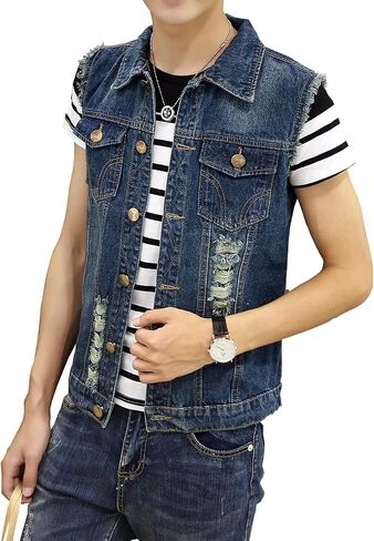 DAVID.ANN Mens Denim Vest Jacket Sleeveless Trucker Jean Jacket in Kuwait