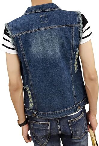 DAVID.ANN Mens Denim Vest Jacket Sleeveless Trucker Jean Jacket in Kuwait