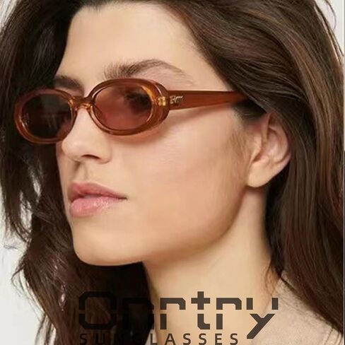 نظارات شمسية بيضاوية صغيرة عتيقة من Onrtry للنساء والرجال 90s نظارات شمسية ضيقة للحماية من الأشعة فوق البنفسجية 400، عبوة من قطعتين in Saudi Arabia