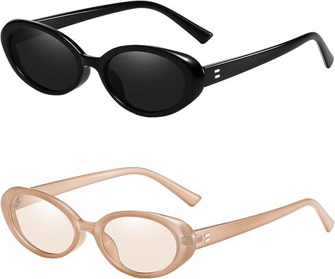 Onrtry Vintage Small Oval Sunglasses for Women Men 90s Sunglasses Narrow Eyeglasses UV400 Protection 2 Pack in Kuwait