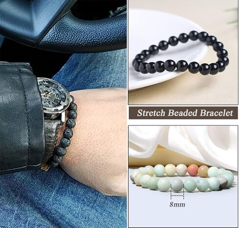 Jewdreamer 12 قطعة 8 مم سوار من الأحجار الكريمة شبه الكريمة شفاء كريستال حجر مطرز أساور للنساء والرجال للجنسين مجموعة أساور قابلة للتعديل من الخرز in Kuwait