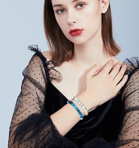 Jewdreamer 12 قطعة 8 مم سوار من الأحجار الكريمة شبه الكريمة شفاء كريستال حجر مطرز أساور للنساء والرجال للجنسين مجموعة أساور قابلة للتعديل من الخرز in Kuwait