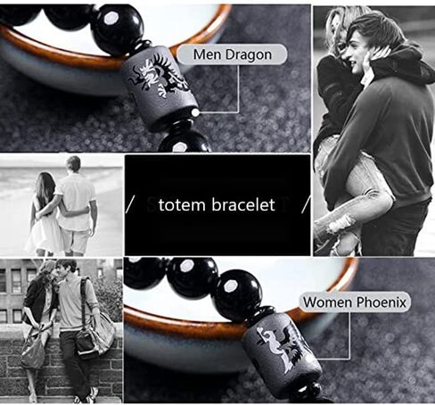 Leatic الأسود سبج أساور حجر حبة سوار خرز عين النمر سوار الرجال 12 مللي متر أو النساء 10 مللي متر التنين والعنقاء الطوطم سوار in Kuwait