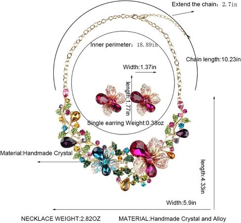 هامر طقم قلادة واقراط للنساء متعدد الالوان بتصميم زهور كريستالية كبيرة للنساء, غير متوفر, ان ايه in Kuwait