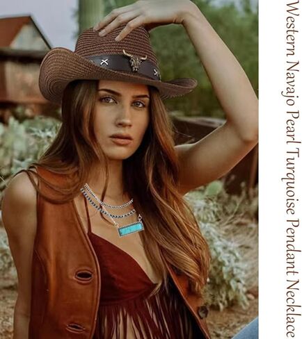 FINZOR 4Pcs Navajo Pearl Layered Necklace Western Faux Navajo Pearl Beaded Necklace Jewelry for Women Cowgirl in Kuwait