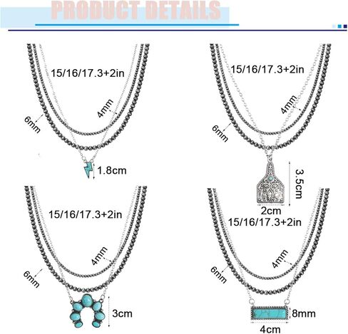 FINZOR 4Pcs Navajo Pearl Layered Necklace Western Faux Navajo Pearl Beaded Necklace Jewelry for Women Cowgirl in Kuwait