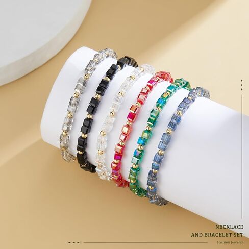 FULU AUTUMN قلادة ذهبية مطرزة للنساء قلادة طويلة قابلة للتعديل وسوار مجموعة كريستال الخرزة مجموعة مجوهرات هدايا عيد الميلاد والكريسماس للنساء in Kuwait