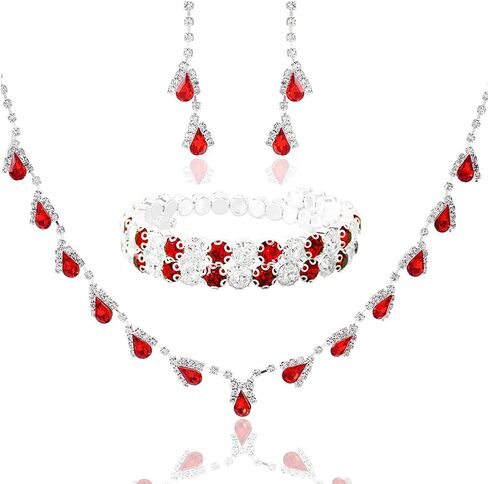 طقم مجوهرات من حجر الراين للنساء من كوكسيفا، طقم عقد واقراط بلون احمر بسيط على شكل مخلب للصديقة والزوجة والام والاخوات وتذوق النبيذ والهالوين والادوار والعطلة (4 قطع)، معدن،, معدن, كريستال in Kuwait