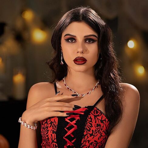 طقم مجوهرات من حجر الراين للنساء من كوكسيفا، طقم عقد واقراط بلون احمر بسيط على شكل مخلب للصديقة والزوجة والام والاخوات وتذوق النبيذ والهالوين والادوار والعطلة (4 قطع)، معدن،, معدن, كريستال in Kuwait