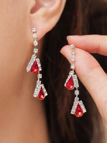 طقم مجوهرات من حجر الراين للنساء من كوكسيفا، طقم عقد واقراط بلون احمر بسيط على شكل مخلب للصديقة والزوجة والام والاخوات وتذوق النبيذ والهالوين والادوار والعطلة (4 قطع)، معدن،, معدن, كريستال in Kuwait