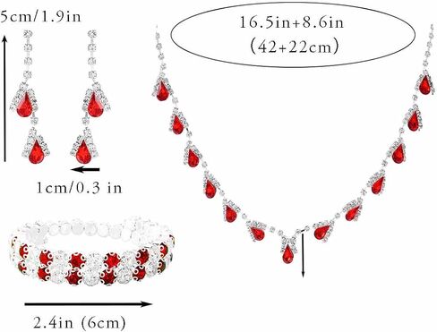 طقم مجوهرات من حجر الراين للنساء من كوكسيفا، طقم عقد واقراط بلون احمر بسيط على شكل مخلب للصديقة والزوجة والام والاخوات وتذوق النبيذ والهالوين والادوار والعطلة (4 قطع)، معدن،, معدن, كريستال in Kuwait