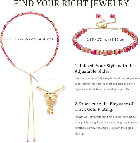 FULU AUTUMN قلادة ذهبية مطرزة للنساء قلادة طويلة قابلة للتعديل وسوار مجموعة كريستال الخرزة مجموعة مجوهرات هدايا عيد الميلاد والكريسماس للنساء in Kuwait