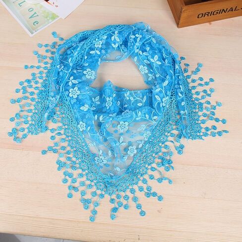 Minejin Women Hollow Lace Tassel Floral Print Triangle Mantilla Scarf 2Pack in Saudi Arabia
