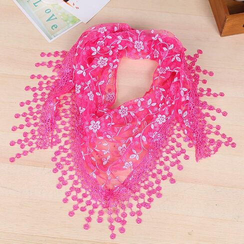 Minejin Women Hollow Lace Tassel Floral Print Triangle Mantilla Scarf 2Pack in Saudi Arabia
