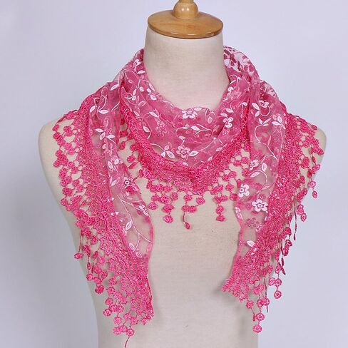 Minejin Women Hollow Lace Tassel Floral Print Triangle Mantilla Scarf 2Pack in Saudi Arabia